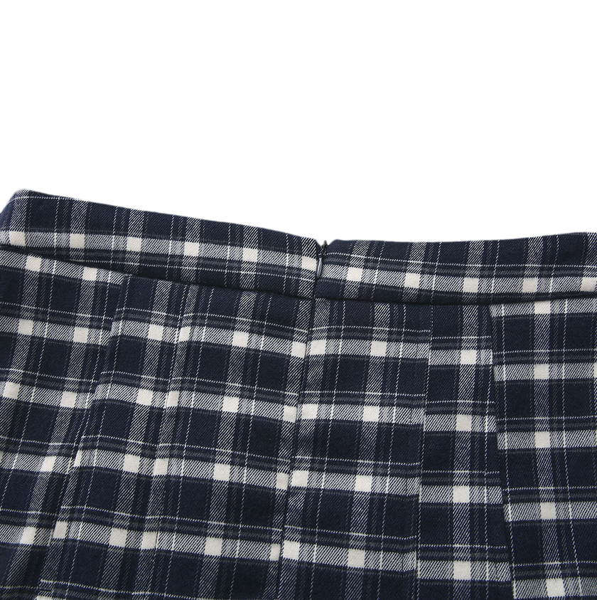 Plaid Center Pocket Pleat  Skirt