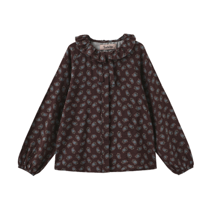 Leaf Printed Ruffle Blouse