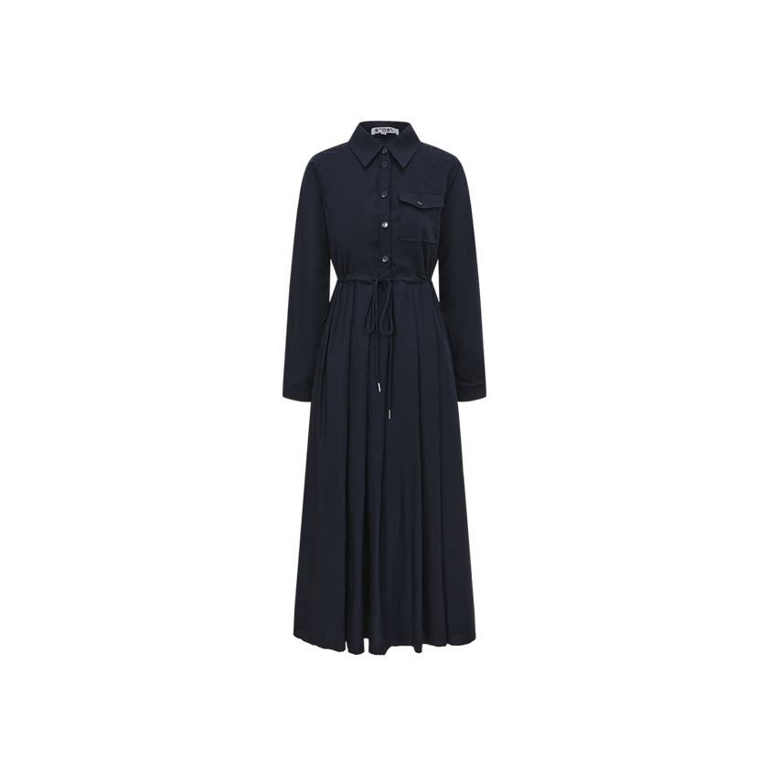 Cupro Pleat Collar Dress