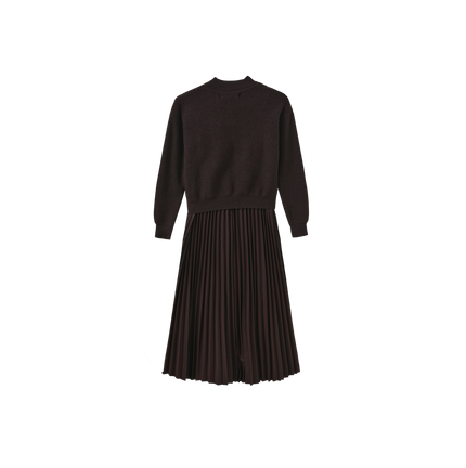 Chunky Knit Leather Pleated Dress
