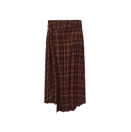Buckle Plaid Wrap Skirt