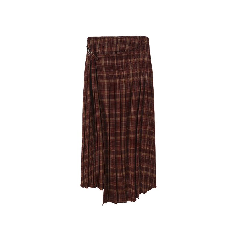 Buckle Plaid Wrap Skirt