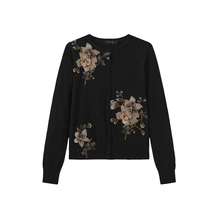 Flower Embroidered Hem Cardigan