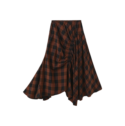 Elastic Seam Plaid Skirt