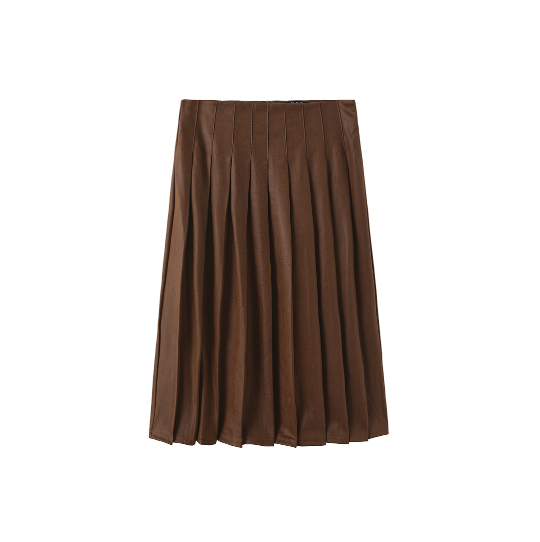 Pebbled Leather Pleated Skirt