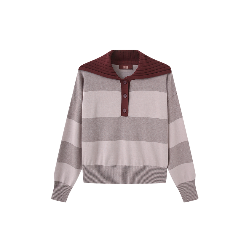 Stripe Contrast Collar Knit Sweater