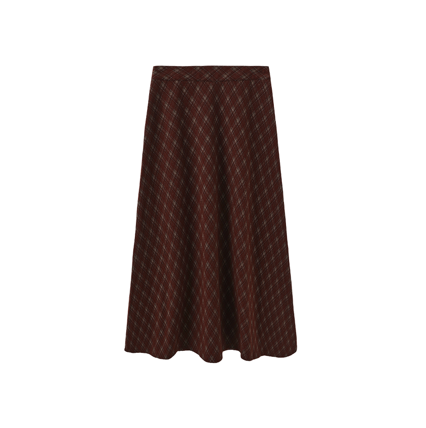 Belted Plaid Wool Skirt