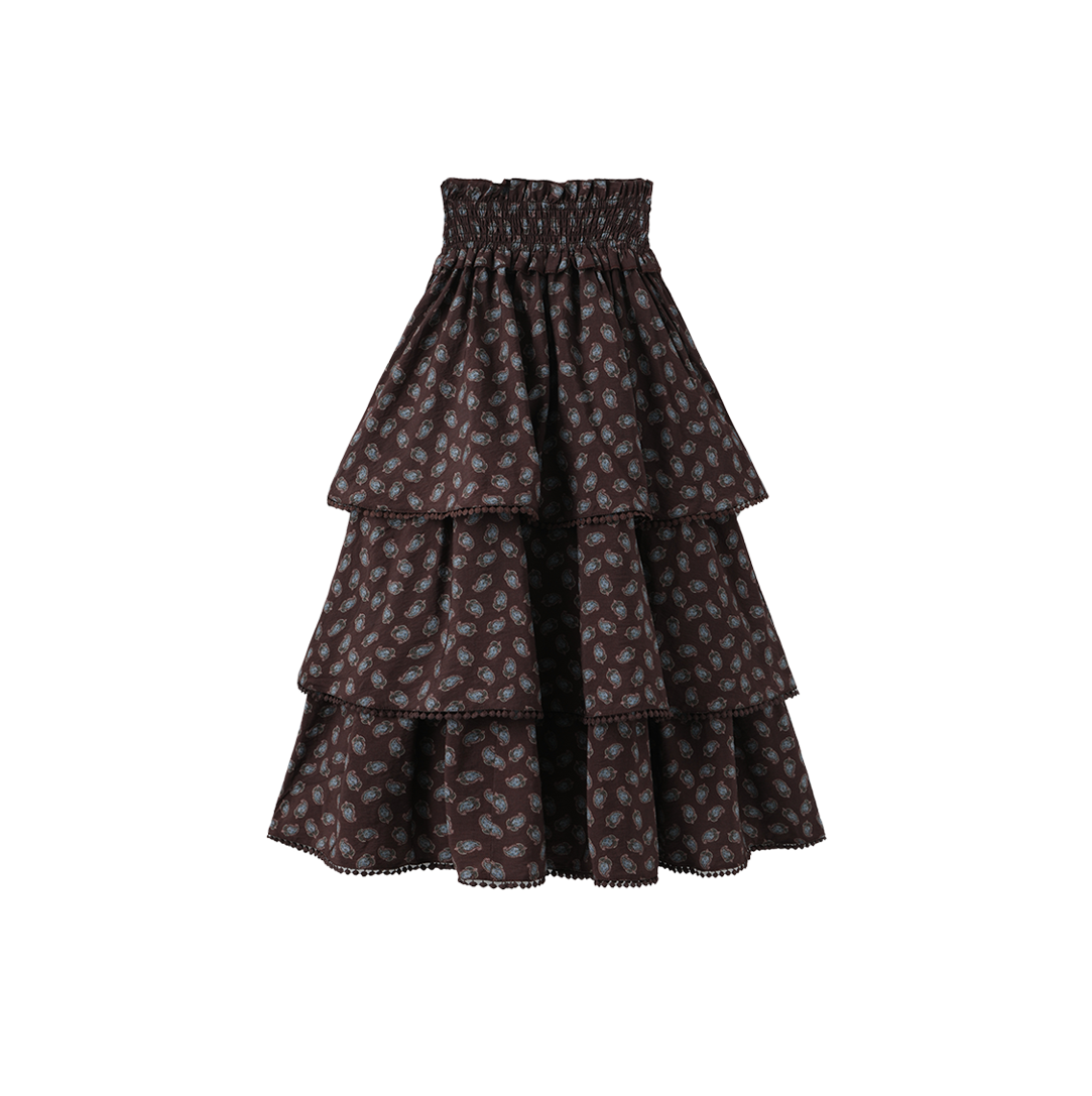 Leaf Print Ruffle Skirt