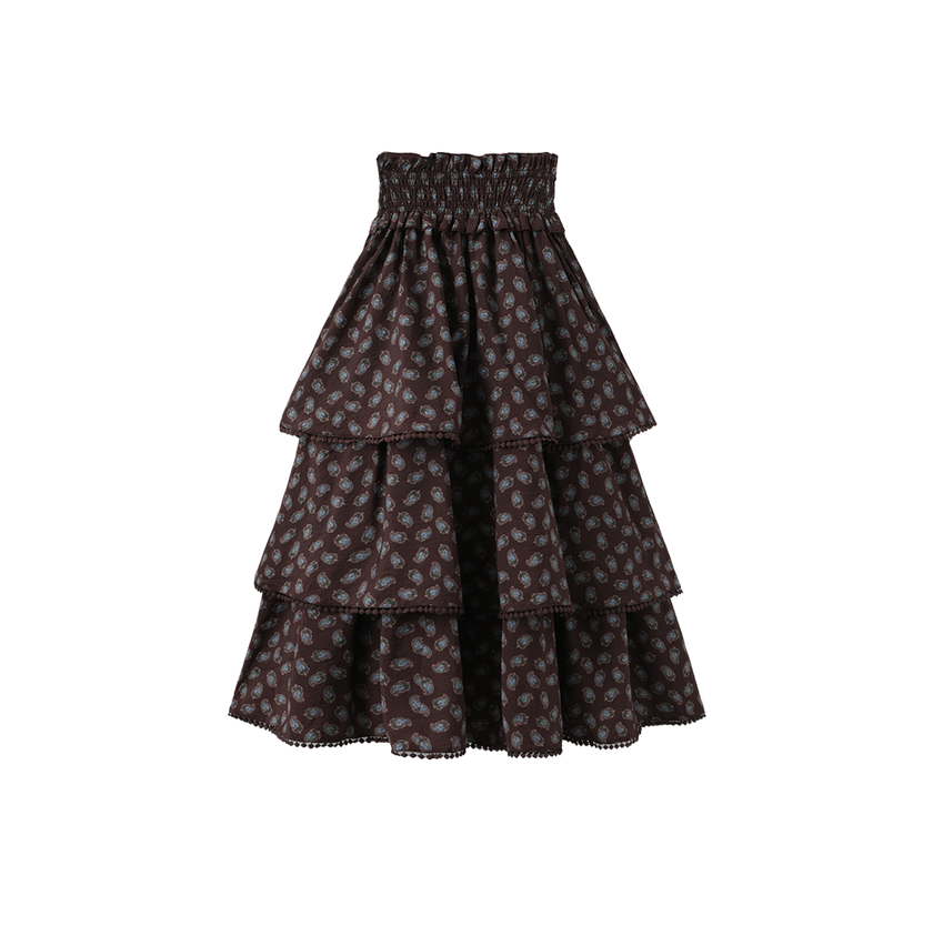 Leaf Print Ruffle Skirt