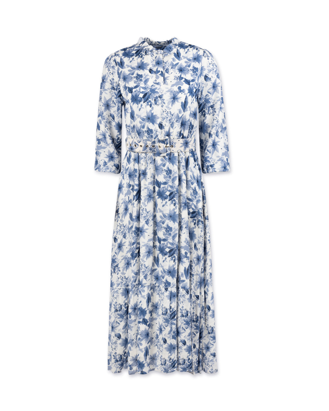 Waisted Tiered Printed Midi Dress