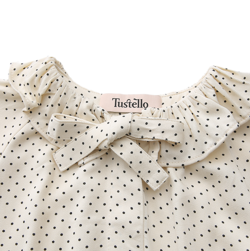 Polka Dotted Neck Bow Blouse