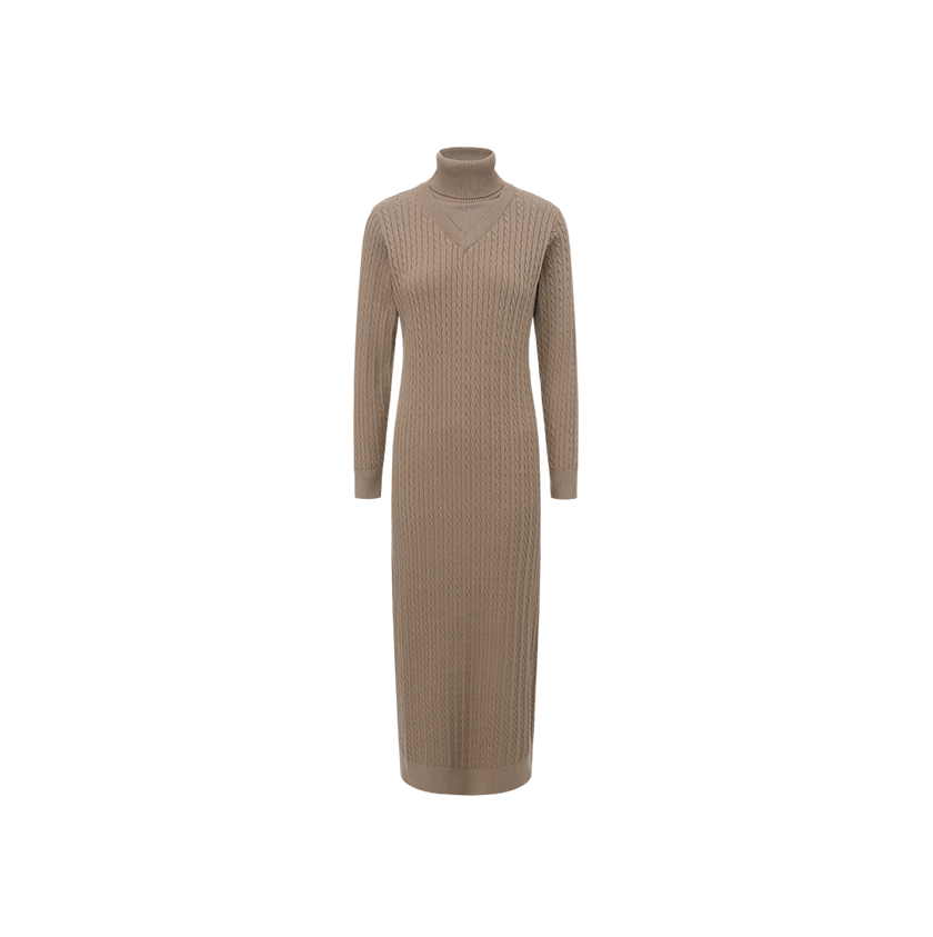 Knit V neck Turtleneck Dress
