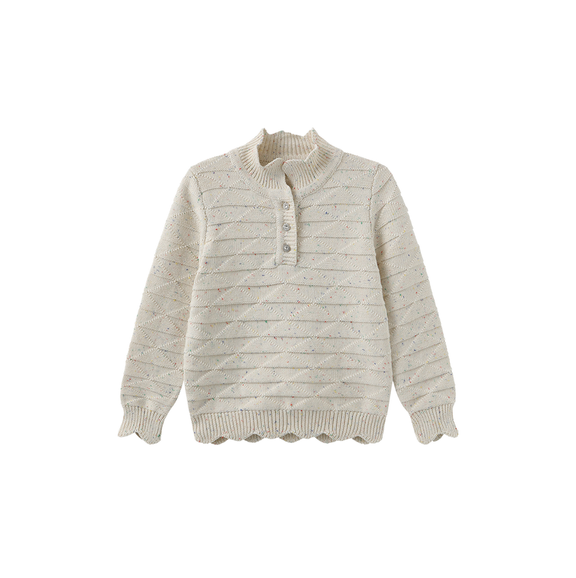 Marled Knit Scallop Trim Sweater