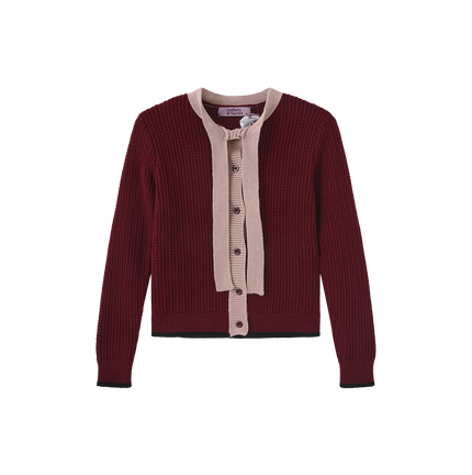 Cotton Ribbed Neck Bow Cardigan