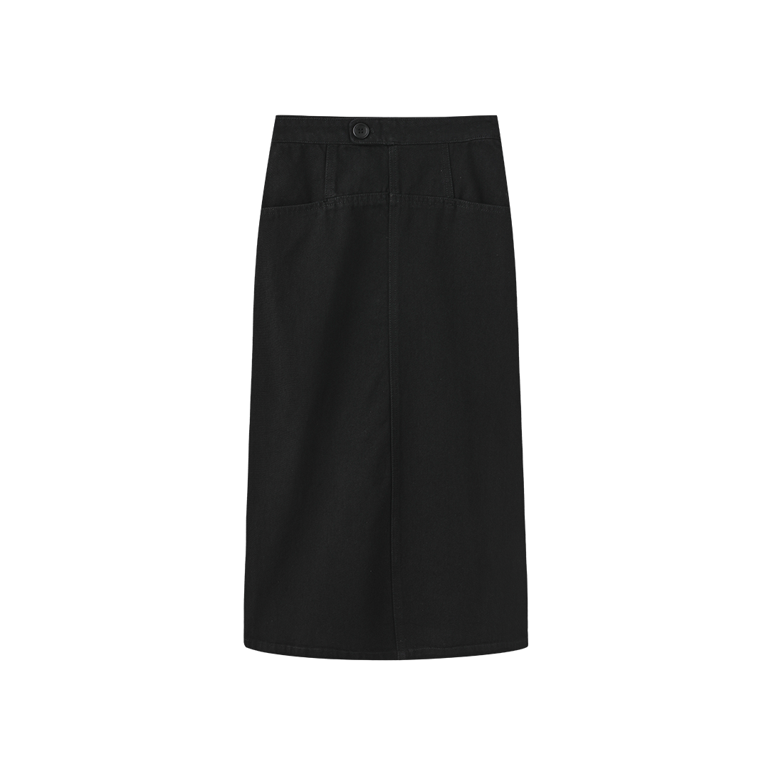 Side Button Tab Midi Skirt
