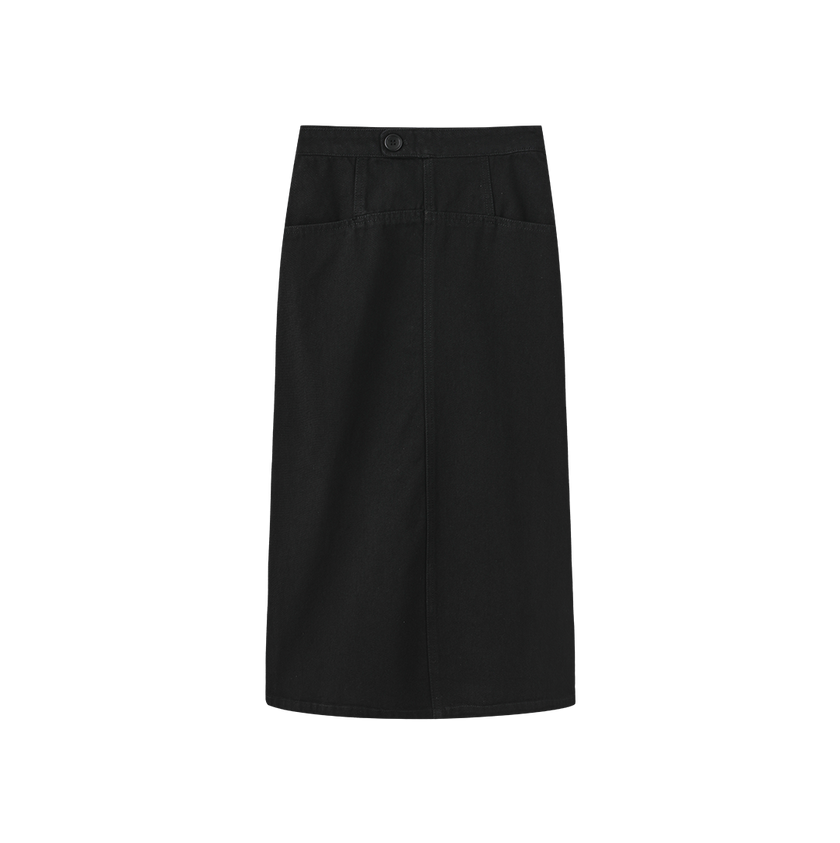 Side Button Tab Midi Skirt