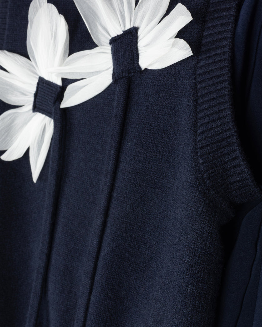 Pleated Dress With Flower Detail Vest