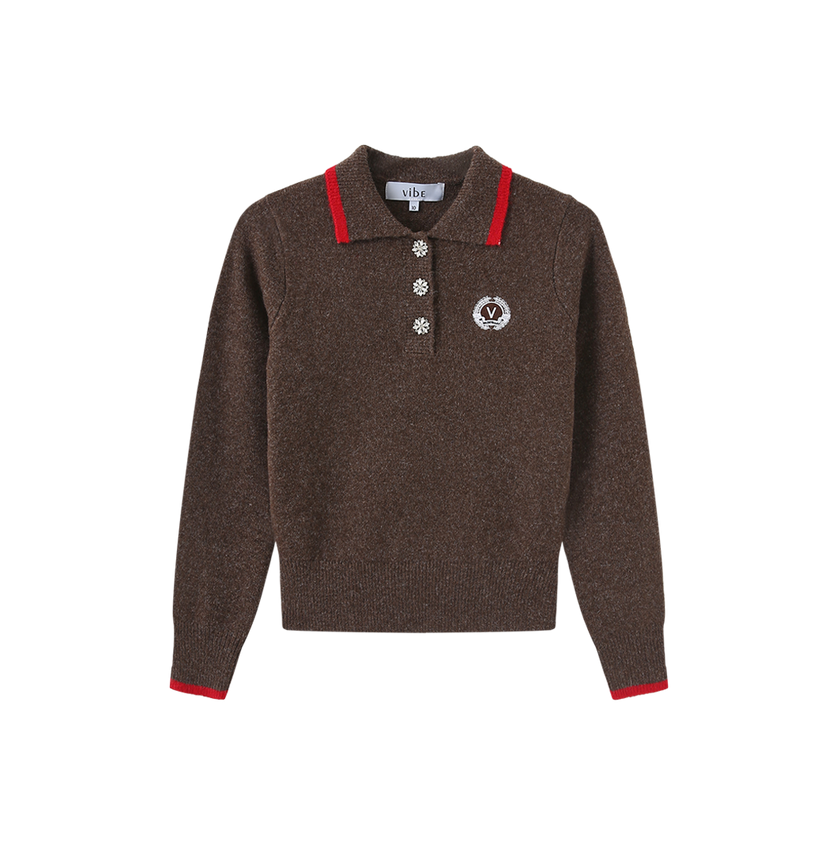 Knit Collared Crest Sweater
