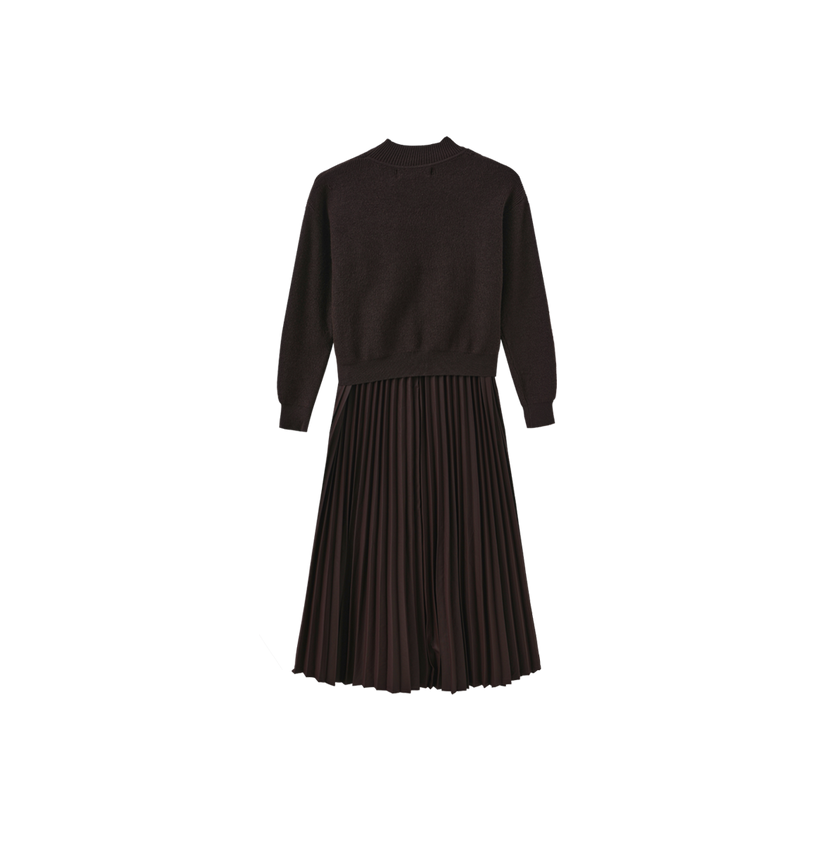Chunky Knit Leather Pleated Dress