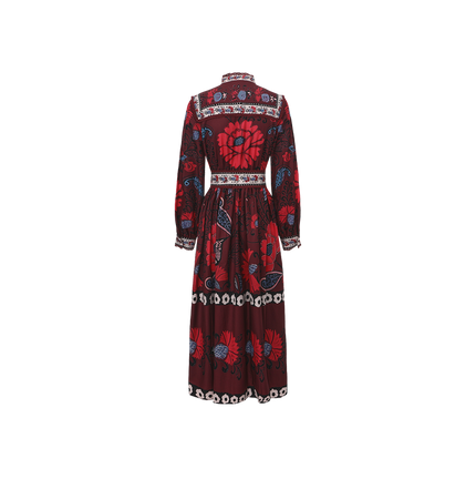 Lace Trimmed Printed Pleated Dress