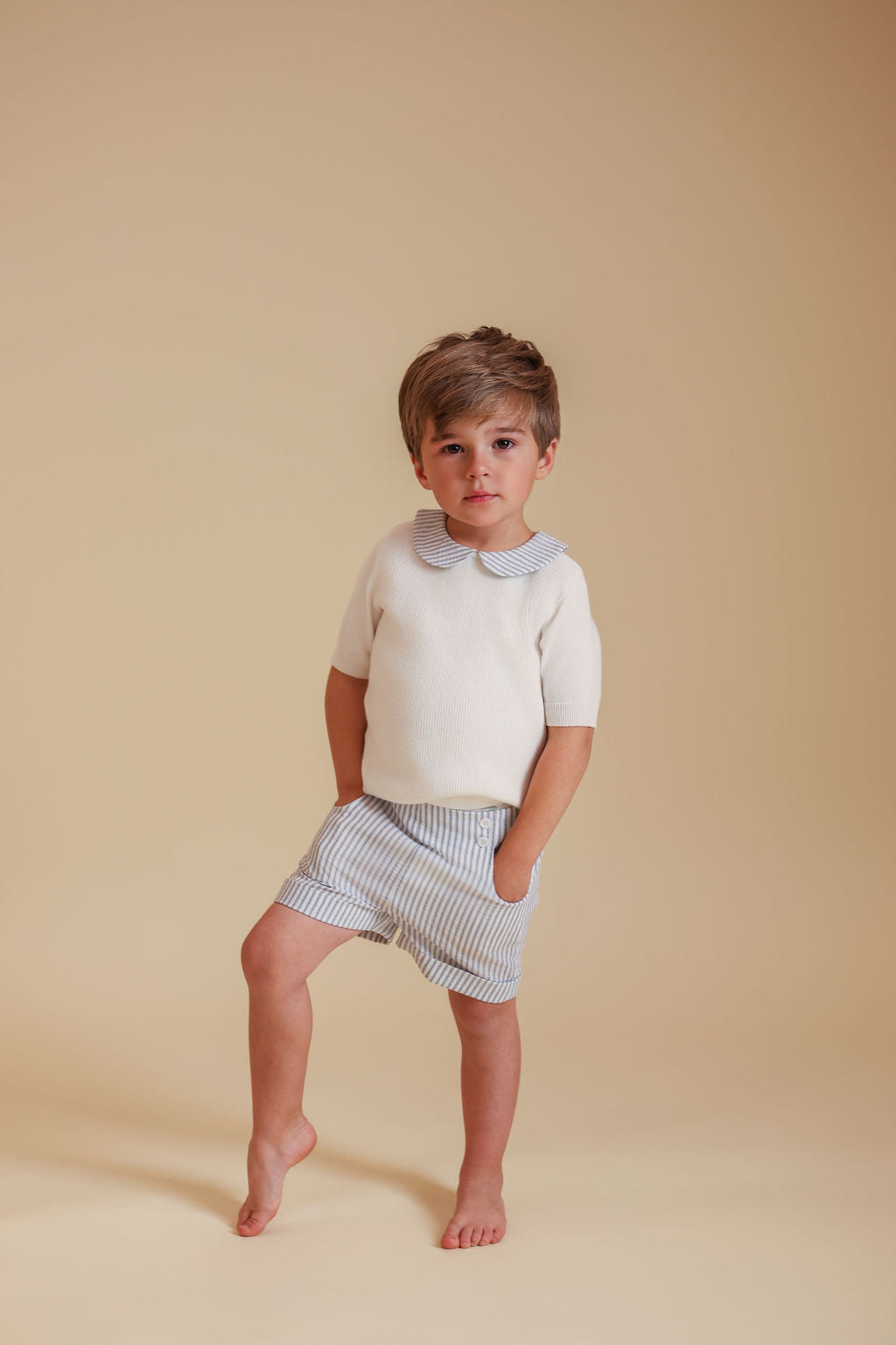 Cotton Pinstriped Shirt And Shorts