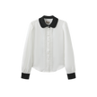 Contrast Collar Pleated Blouse