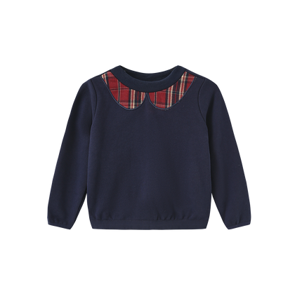 Prim Plaid Collar Sweatshirt Set