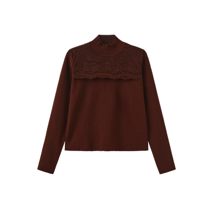 Flat Knit Lace Mock Neck Top