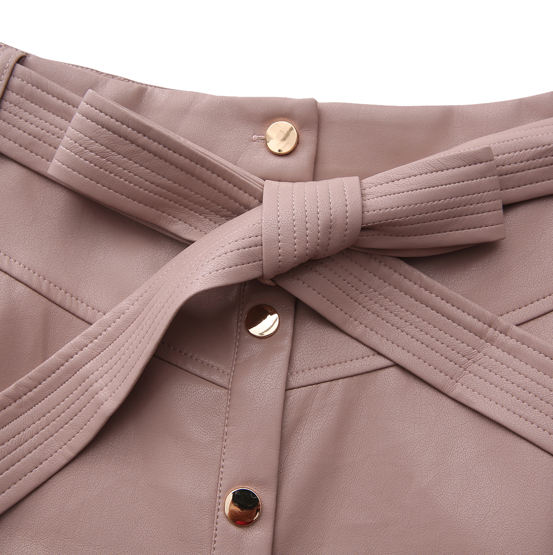 Leather Belted Button Down Skirt