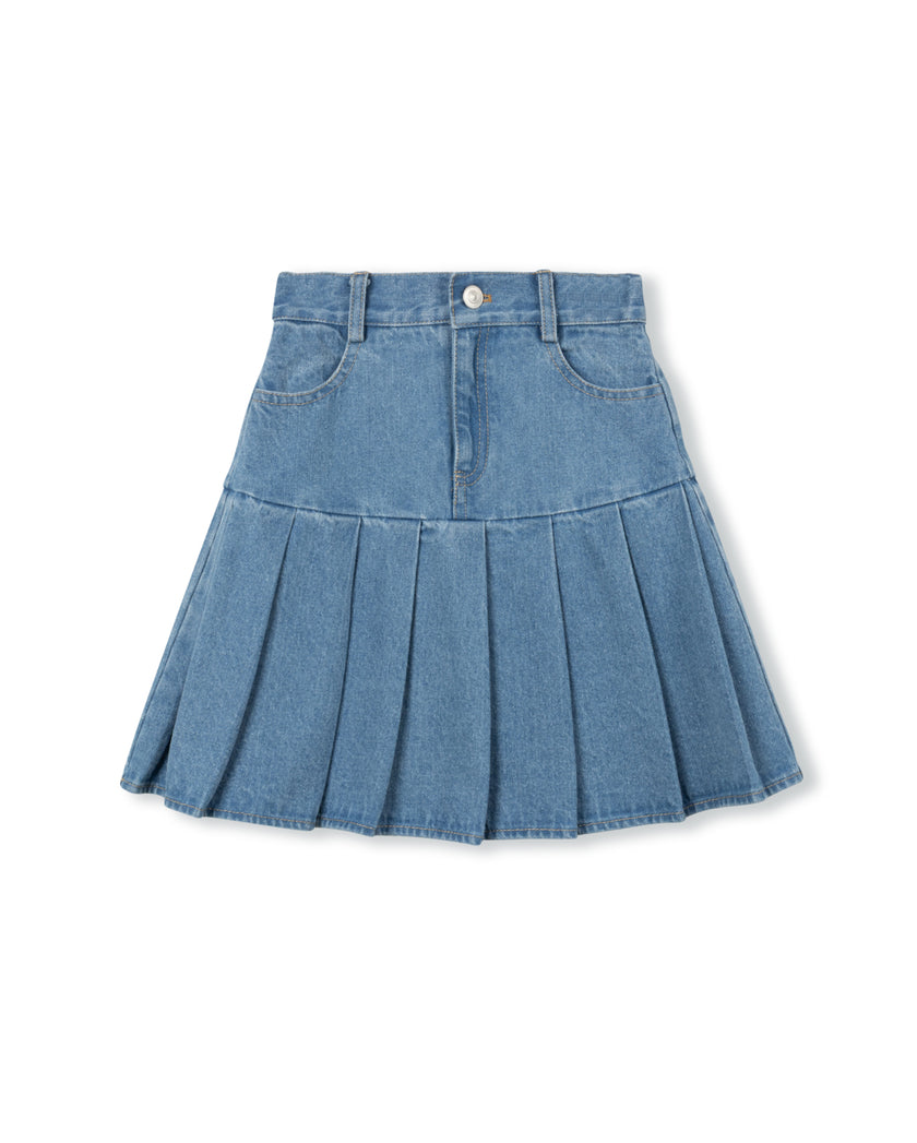 Denim Drop Yolk Pleated Skirt