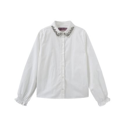 Beaded Collared Trim Blouse