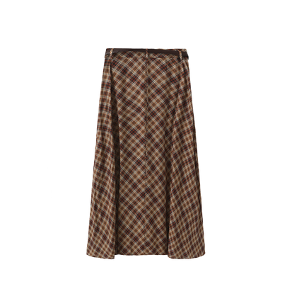 Kick Pleat Plaid Belted Skirt
