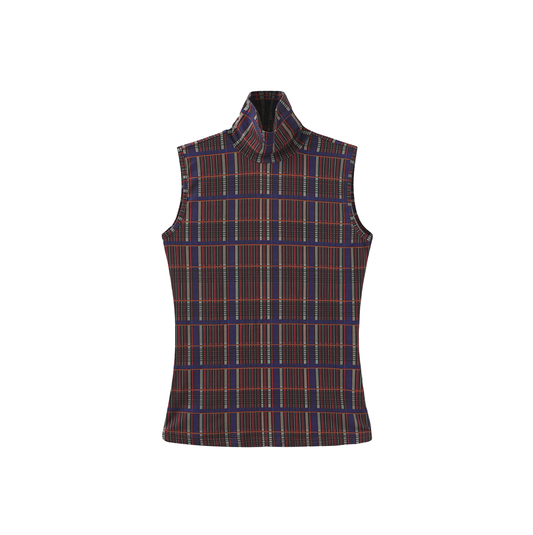 Plaid Sleevless Turtleneck