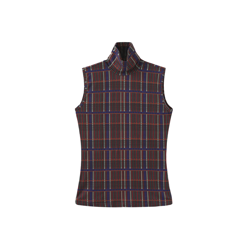 Plaid Sleevless Turtleneck