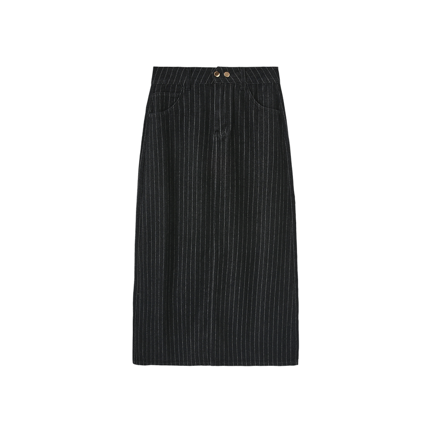Denim Pinstripe Maxi Skirt