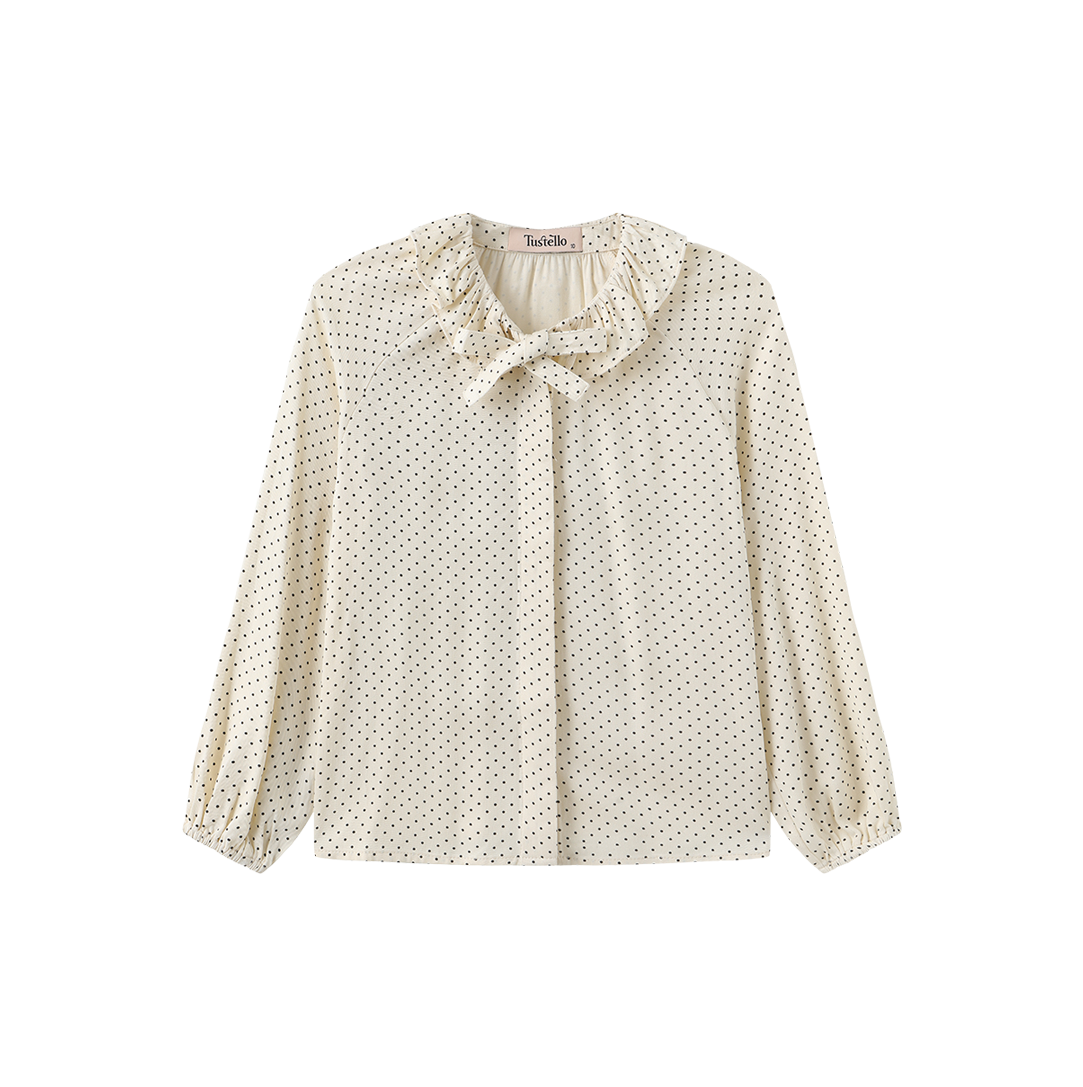 Polka Dotted Neck Bow Blouse