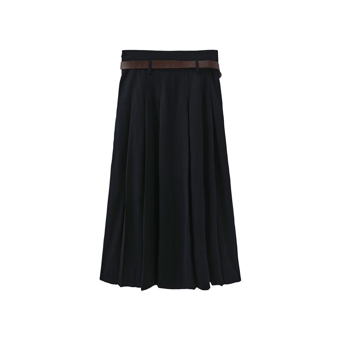 Wool Pleated Belted Skirt