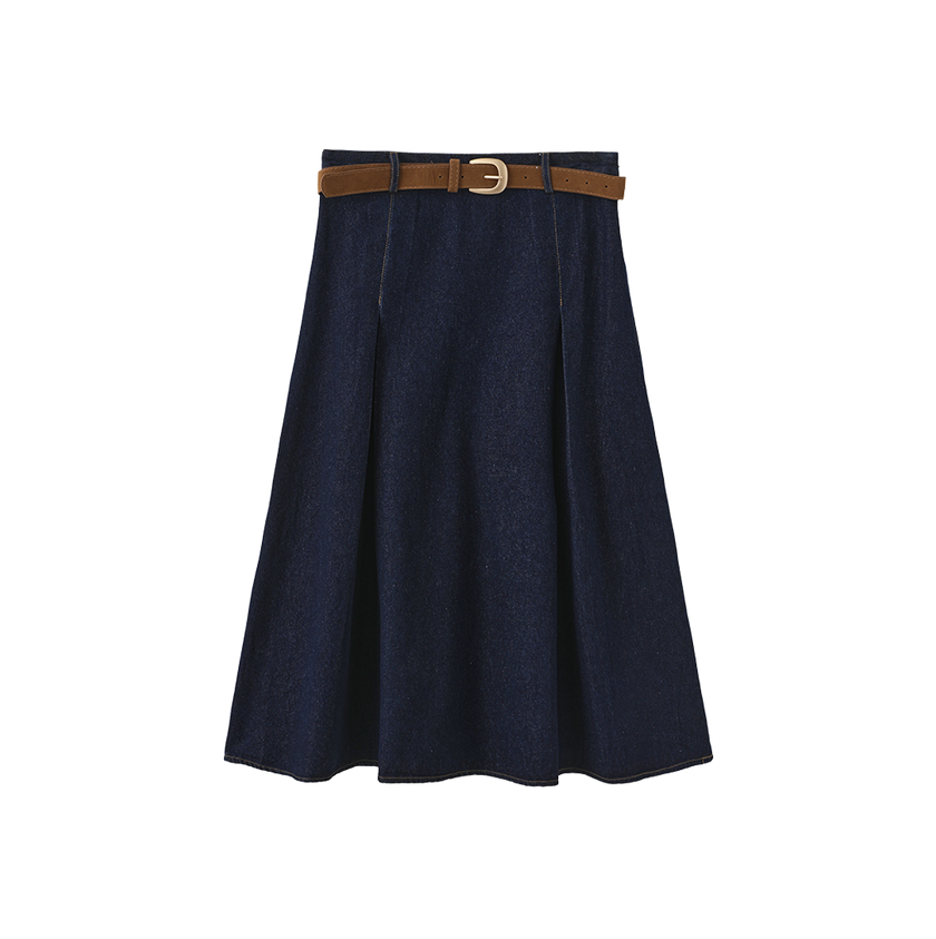 Short Pleated Denim Skirt