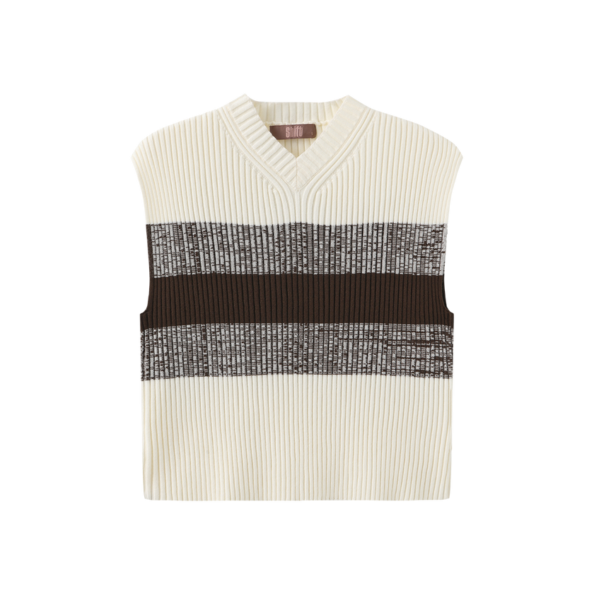 Ribbed Knit V-neck Vest