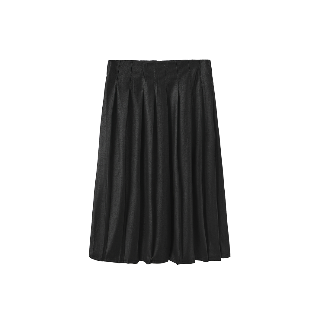 Pebbled Leather Pleated Skirt