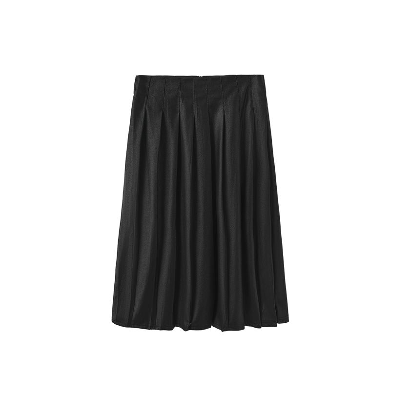 Pebbled Leather Pleated Skirt