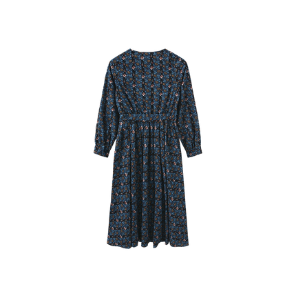 Side Placket Pleated Midi Dress