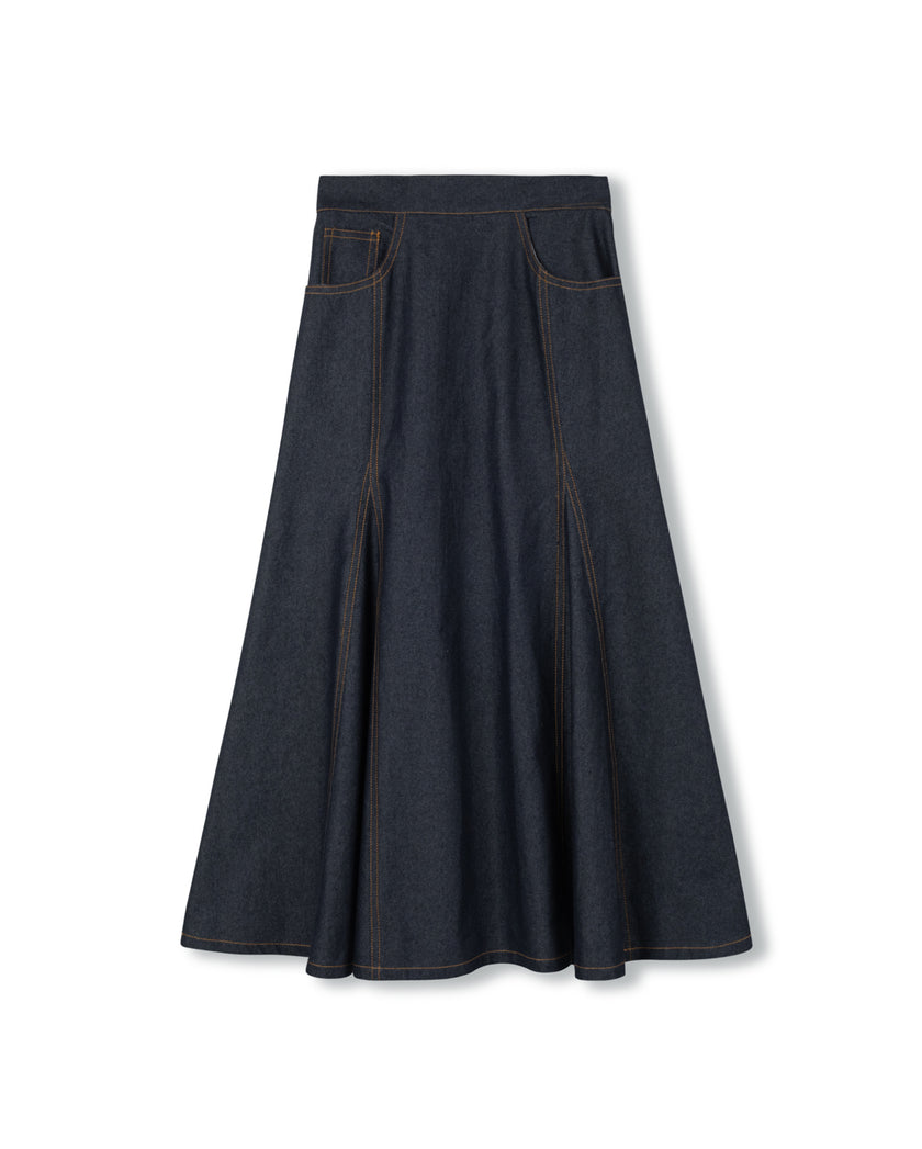 Open Panel Denim Maxi Skirt