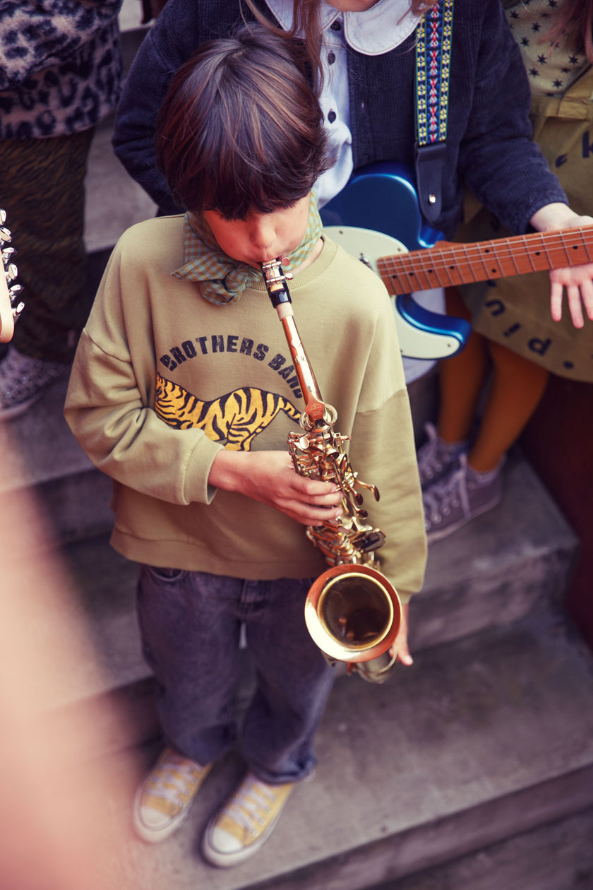 Olive Green Sweatshirt w/ Tiger Print