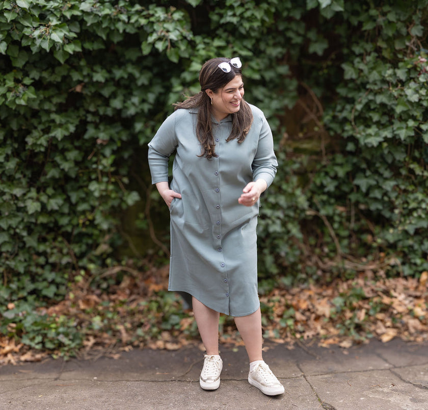 Button Down Curved Hem Dress