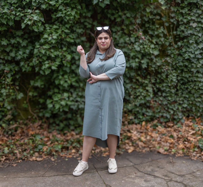 Button Down Curved Hem Dress